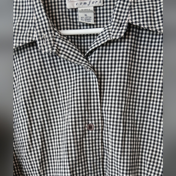 Real Comfort Black & White Gingham Button Down Shirt Woman's XL Office Casual - Picture 2 of 5